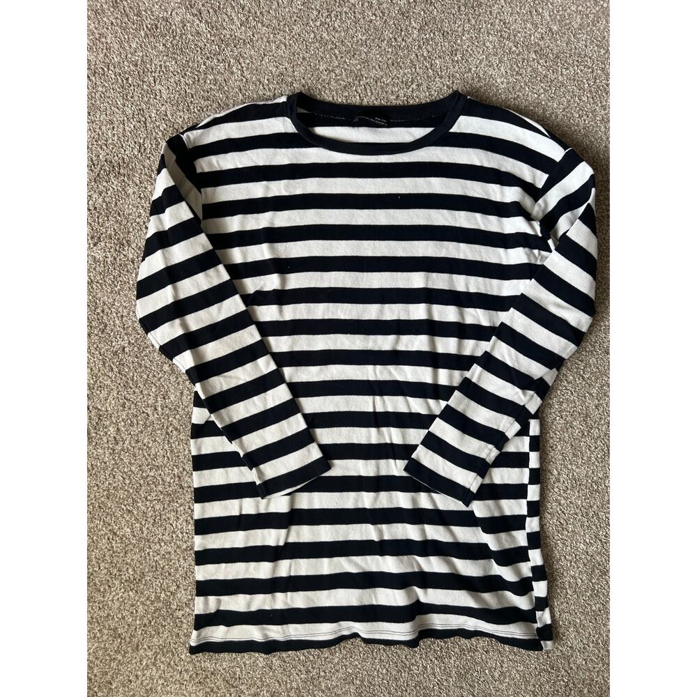 Zara W&B Striped Long Sleeve Shirt M Black White Cotton French Girl Coastal